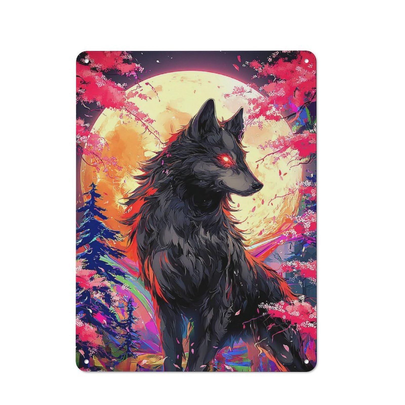 Junmoney Wolf Moon Fantasy -1 Vintage Tin Sign 40X30cm Featuring For Café Or Home Bar, A Metal Wall Feature For Cafés And Home Bars