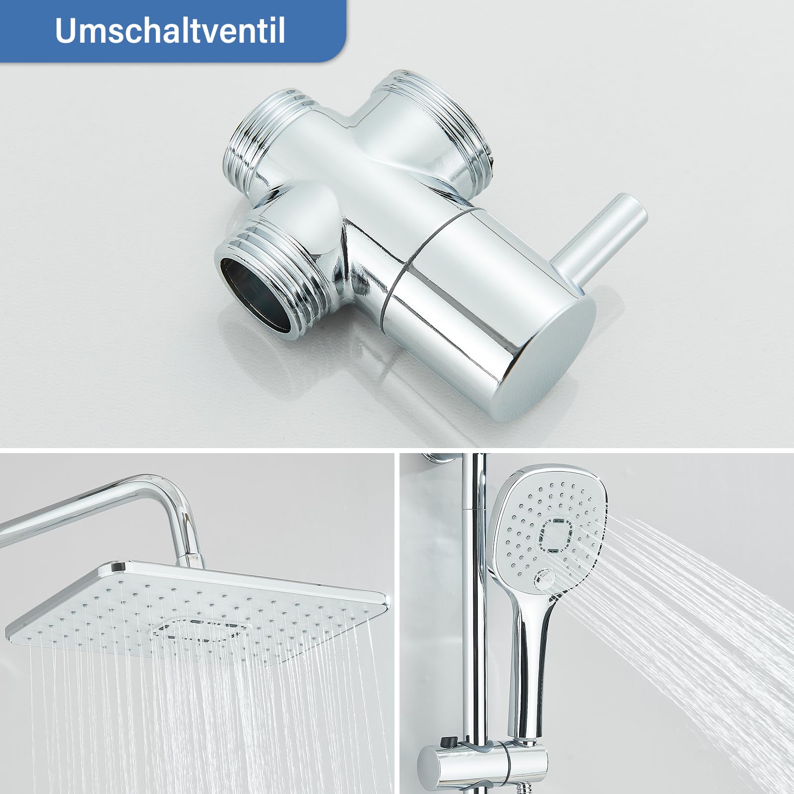 Sistema de ducha sin grifería Cromo Ducha de lluvia Juego de ducha sin grifo con cabezal de ducha de lluvia y 3 tipos de chorro, sistema de ducha de mano de acero inoxidable