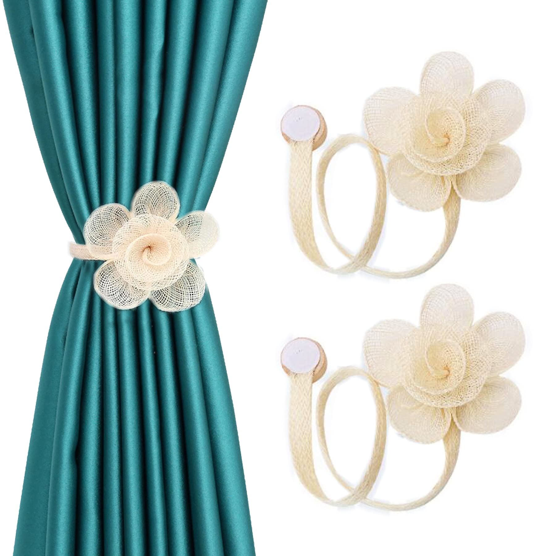 YING CHICYYC 1Pair Fashion Flower Magnetic Curtain Tiebacks Natural Floral Curtain Buckle Bedroom Decor