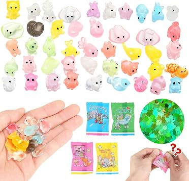 50pcs Mini Resin Animals Mixed Blind Bags, Mixed Small Plastic Animals Mystery Toys Glow in the Dark Random Miniature Animal Figures for DIY Crafts, Fairy Garden Micro Landscape, Party Favors