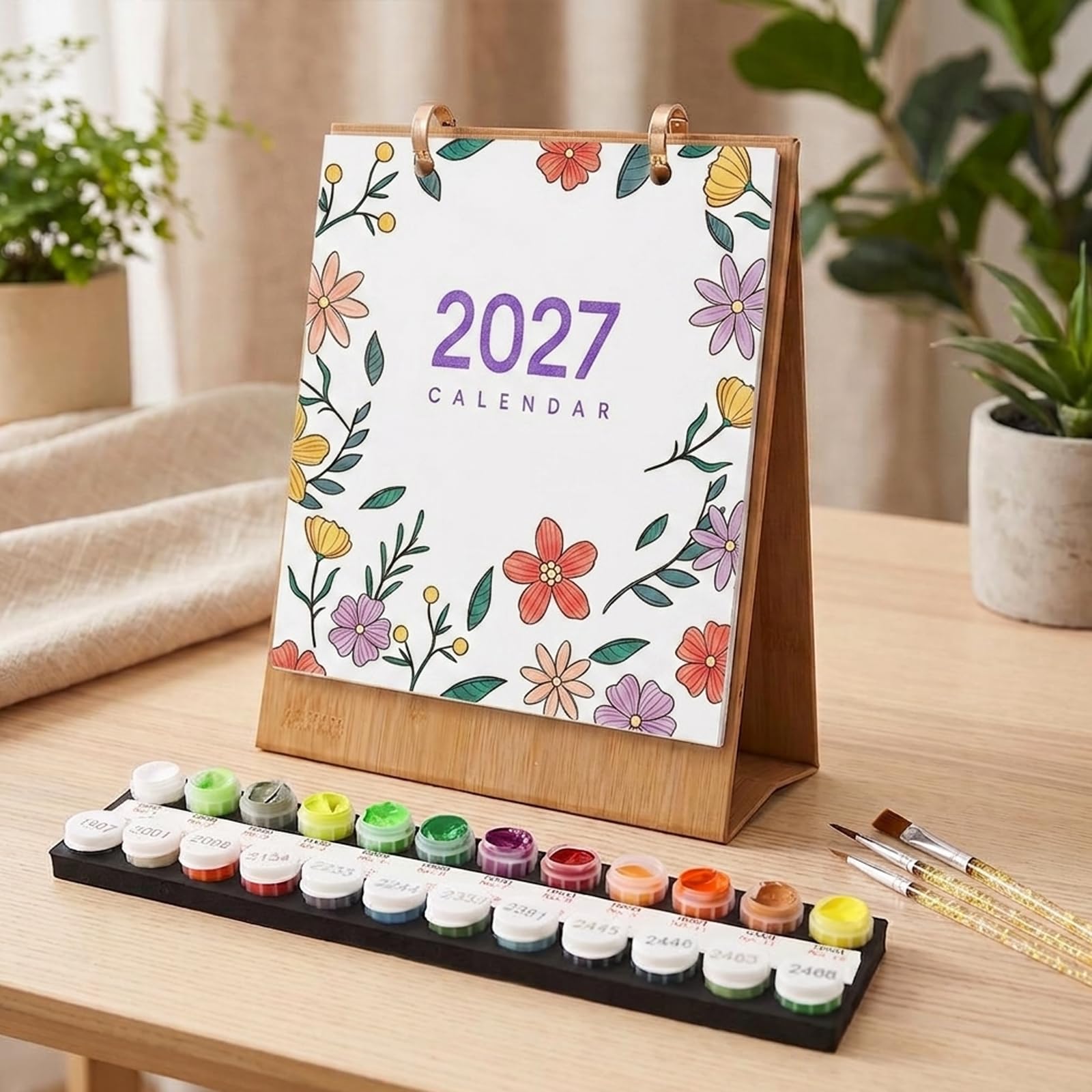 Paint by Numbers Calendar 2027, Flower Paint by Number Calendar (White)