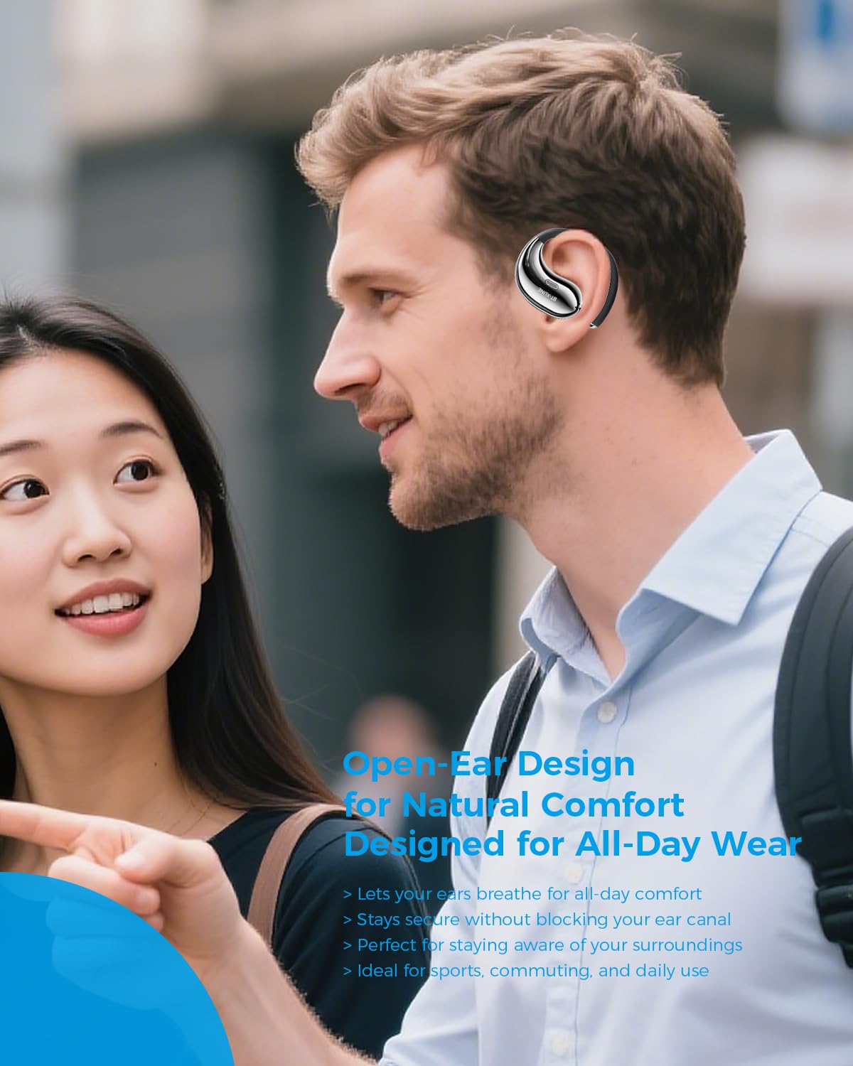 Micool Cuffie open-Ear Bluetooth 6.0, clip on auricolari senza fili con tempo di riproduzione 36H, riduzione del rumore, auricolari vivavoce, vestibilità comoda, per corsa, fitness e viaggi