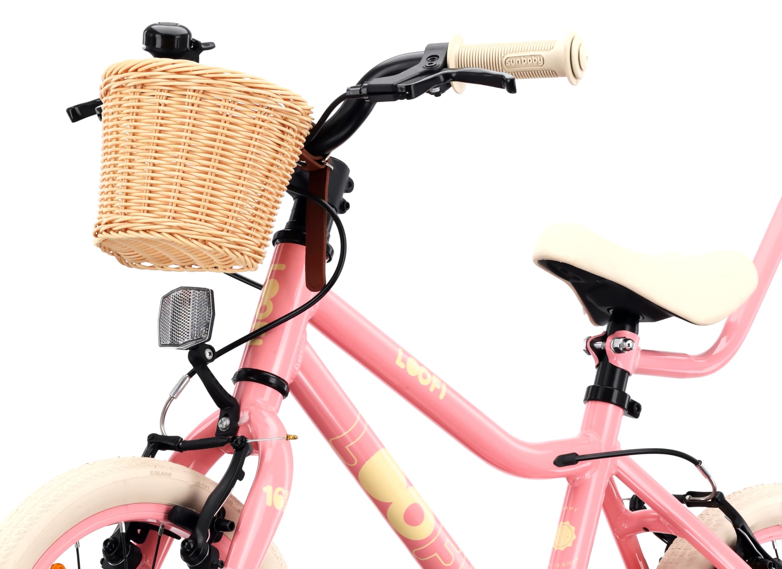 sun baby Vélo Enfant LOOFI 12 14 16 Pouces, Fille et Garçon 2-6 Ans, Max 50 kg - Cadre en Aluminium léger, avec Roues d'appoint, Panier, Sonnette, Autocollants