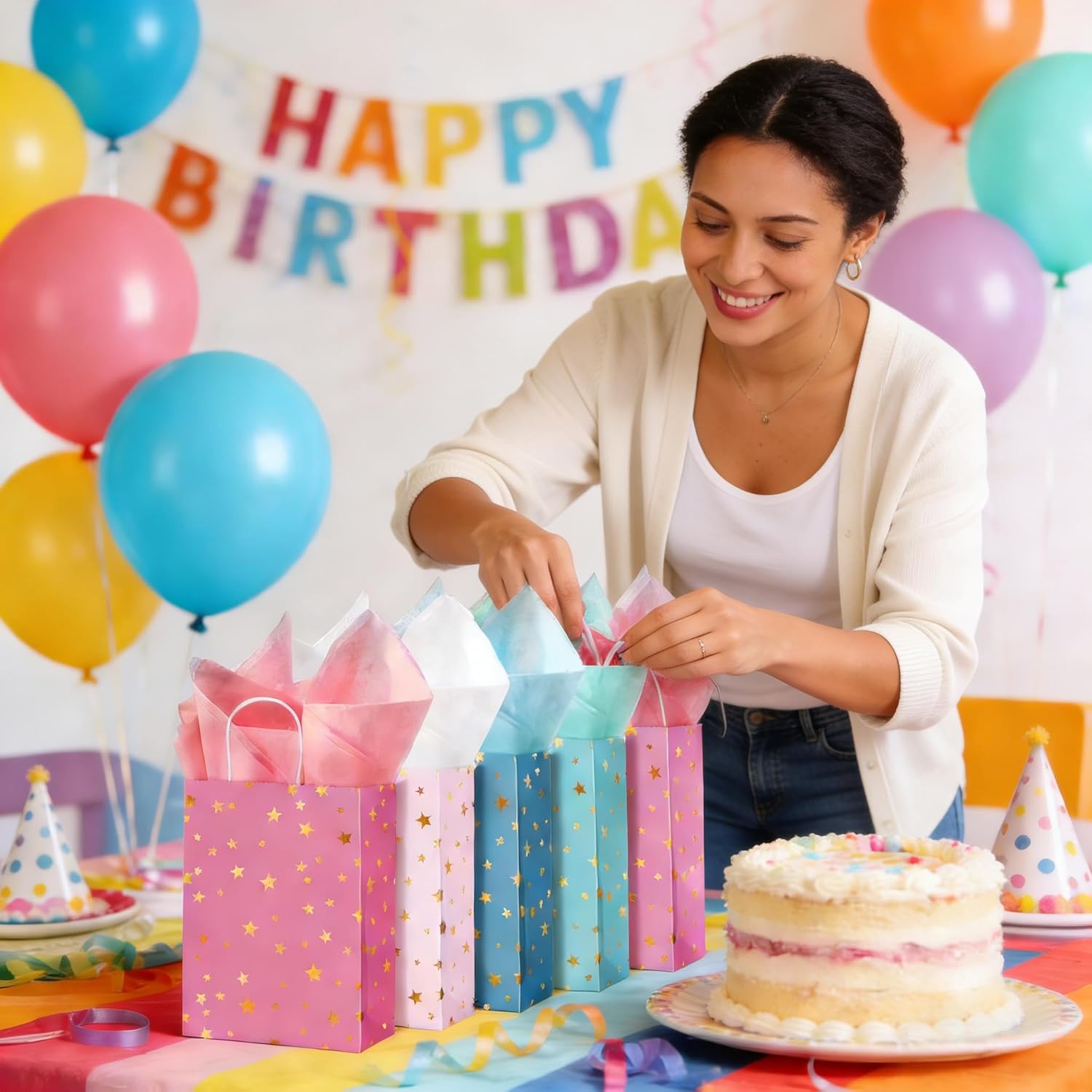 Pajean Star Theme Party Favor Bags with Handle Mini Kraft Paper Gift Goodie Bags with Tissues Party Supplies for Birthday Mother Wedding Bridal Crafts(16 Pack) - Image 5