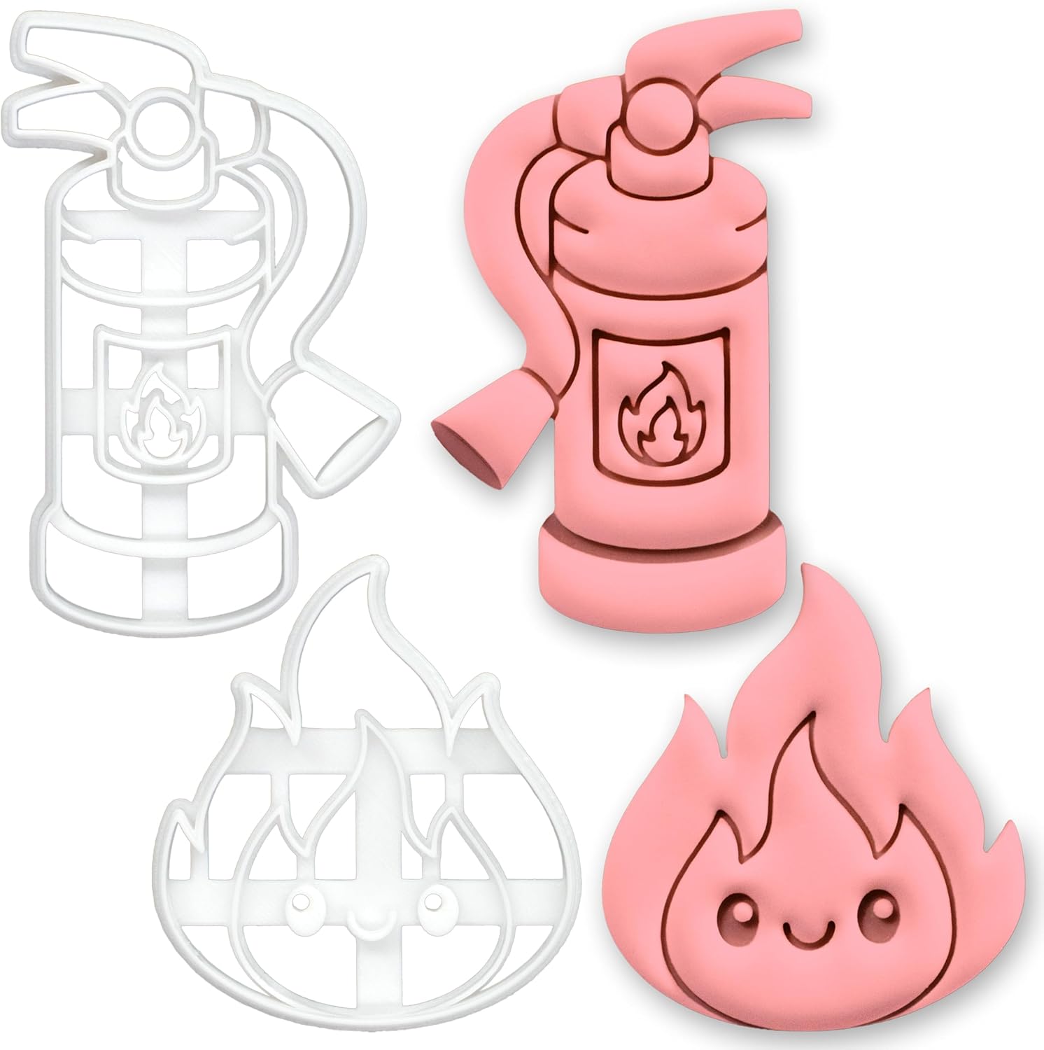 BAKERLOGY Set of 2 Fire Extinguisher & Flame Cookie Cutters – Firefighter Theme Biscuit Cutter Set for Safety Baking, Emergency Cookies, Fondant Decoration Tool