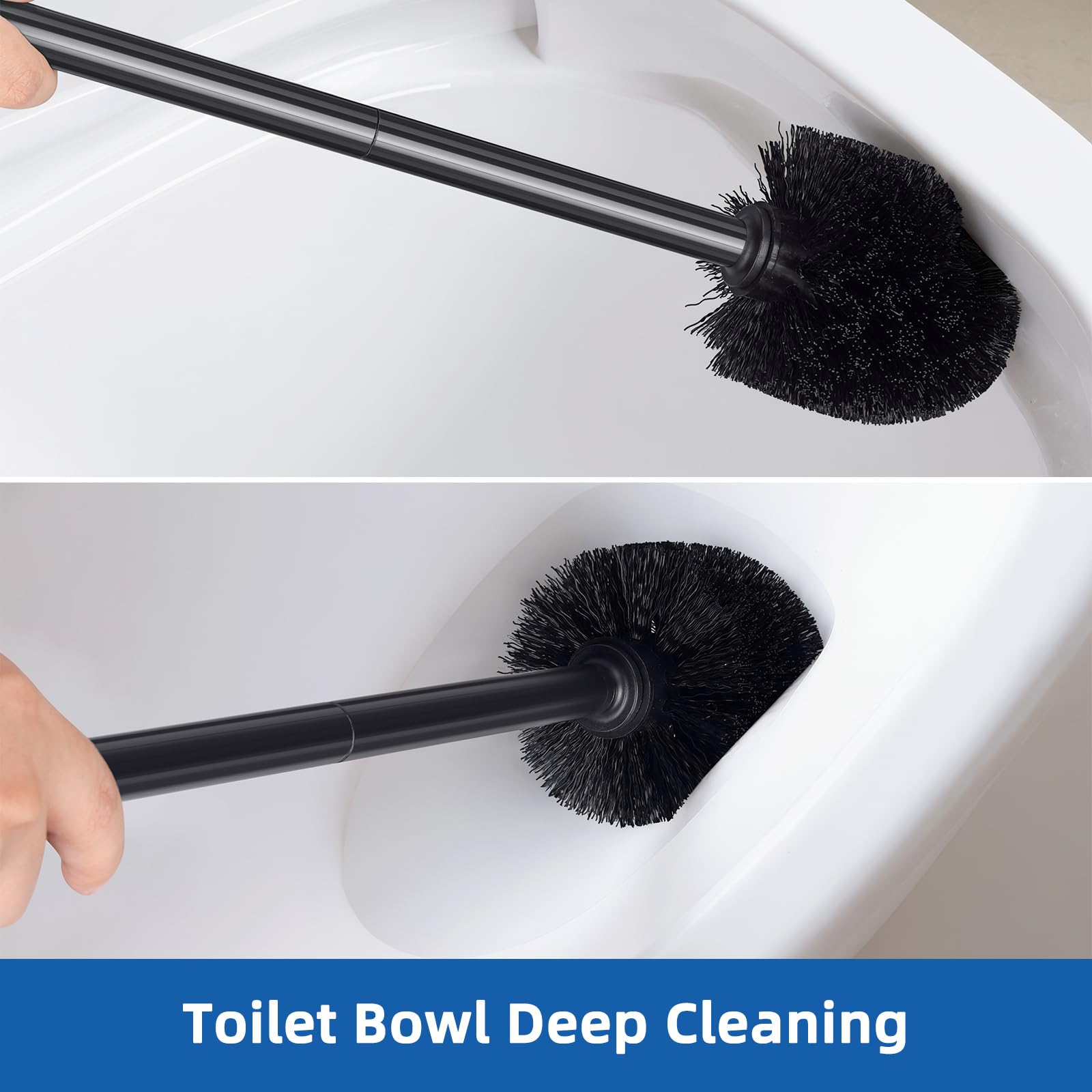 Qaestfy Lot de 2 déboucheur et brosse pour le nettoyage de la salle de bain, 2 en 1 à long manche avec poils rigides et piston puissant, support peu encombrant