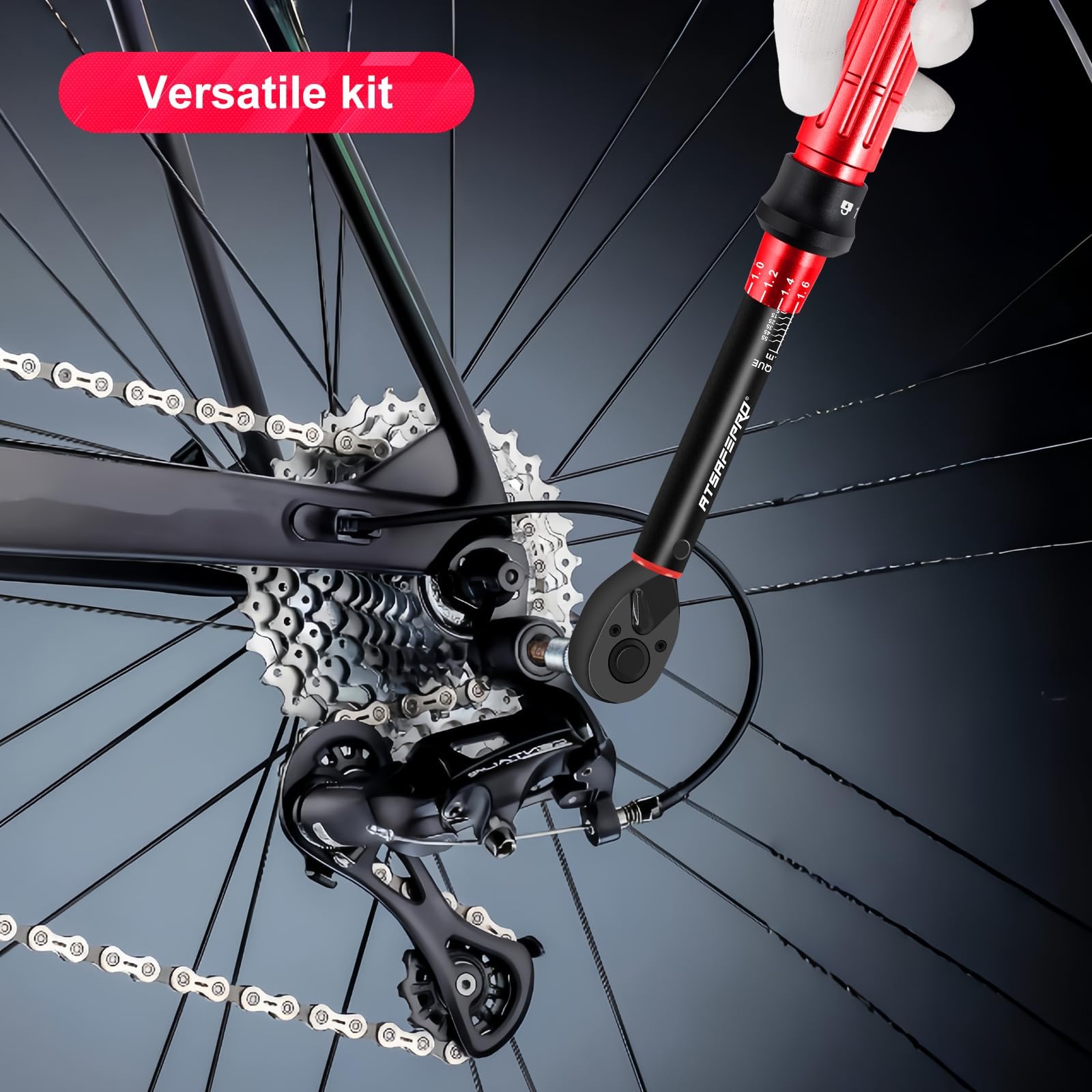 ATsafepro Profesjonalny Klucz Momentowy 1/4" 3-25Nm | 61-częściowy Magnetyczny Zestaw Grzechotkowy z Bitami + Przedłużką | Do Rowerów, Samochodów, Motocykli i DIY | Narzędzie Serwisowe