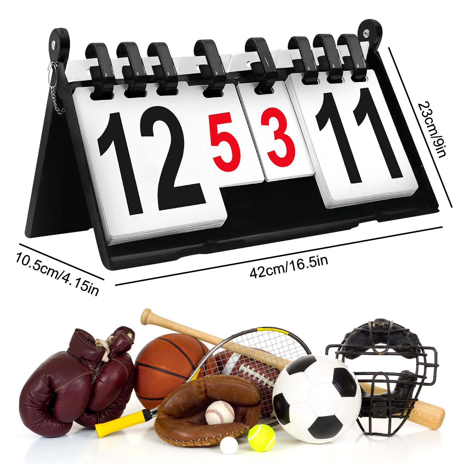 PORFOYO Tabellone segnapunti sportivo a 4 cifre, con chiusura a flip, per calcio, pallacanestro, badminton ping-pong