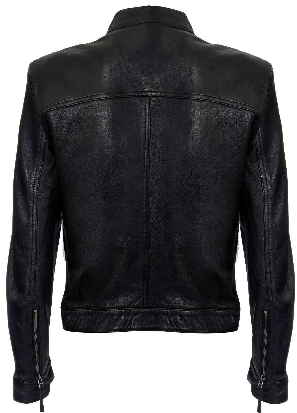 Infinity Leather Giacca Harrington Classica con Collo Classico in Vera Pelle Morbida Nera da Uomo