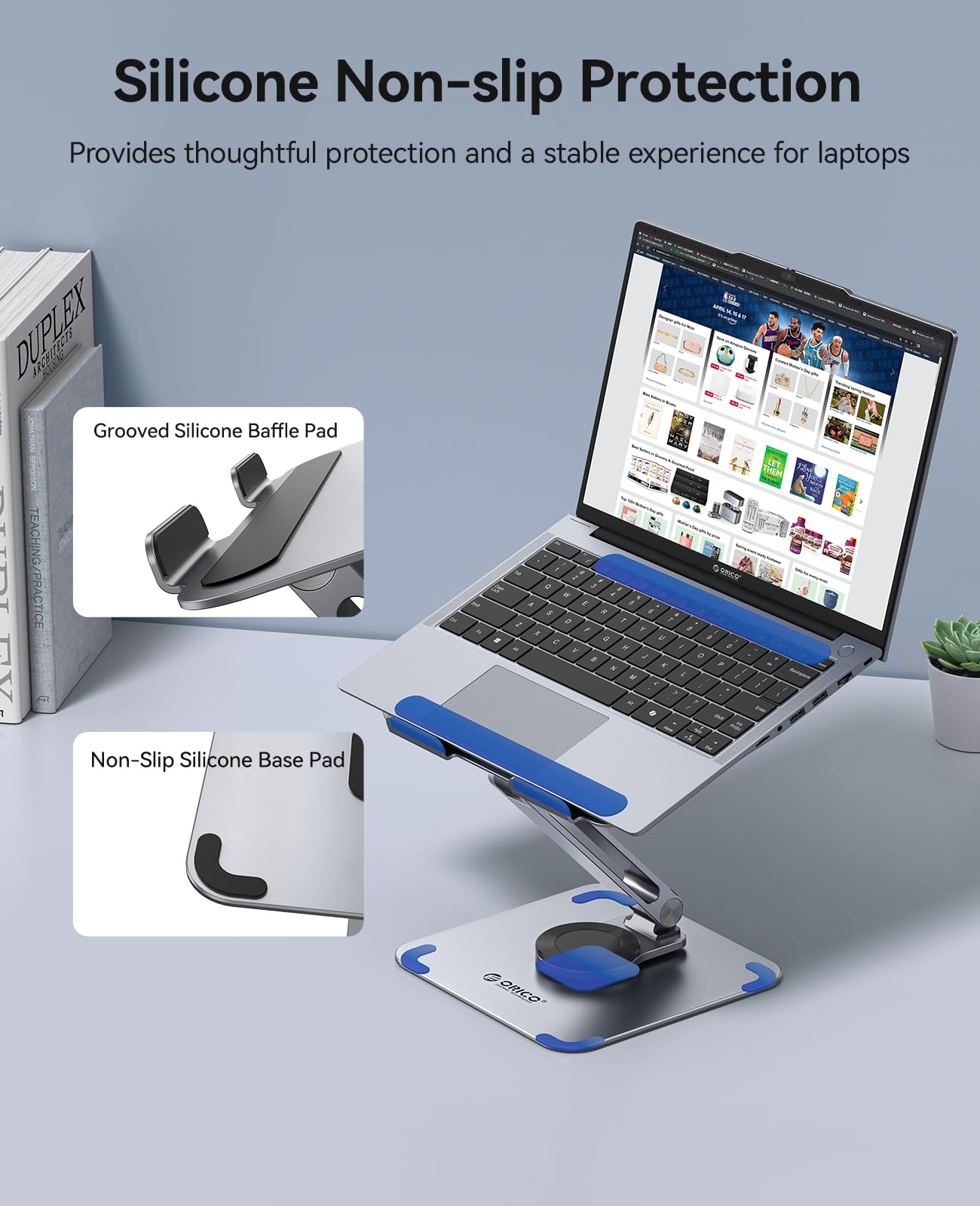 ORICO Supporto PC Portatile, Regolabile e Pieghevole, Laptop Stand Ergonomico a Rotazione 360°, Supporto Laptop in Alluminio per Scrivania, Compatibile con Notebook e Tablet da 13-17.3" - ST10, Grigio