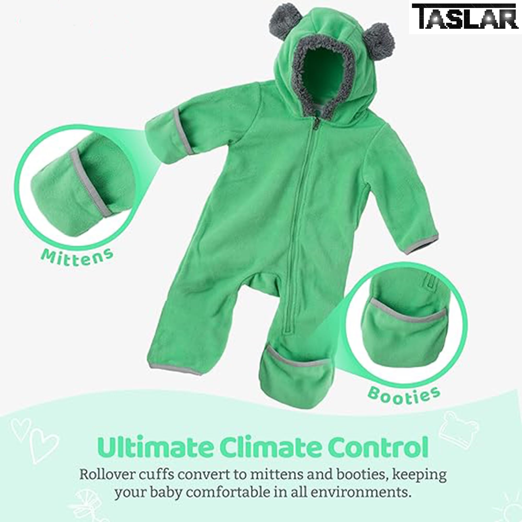 TASLAR Fleece Baby Bunting Bodysuit Infant One Piece Kids Hooded Bunting Long Sleeve Romper Outerwear Warm Winter Toddler Jacket Zipper Jumpsuit Dress Costume 1