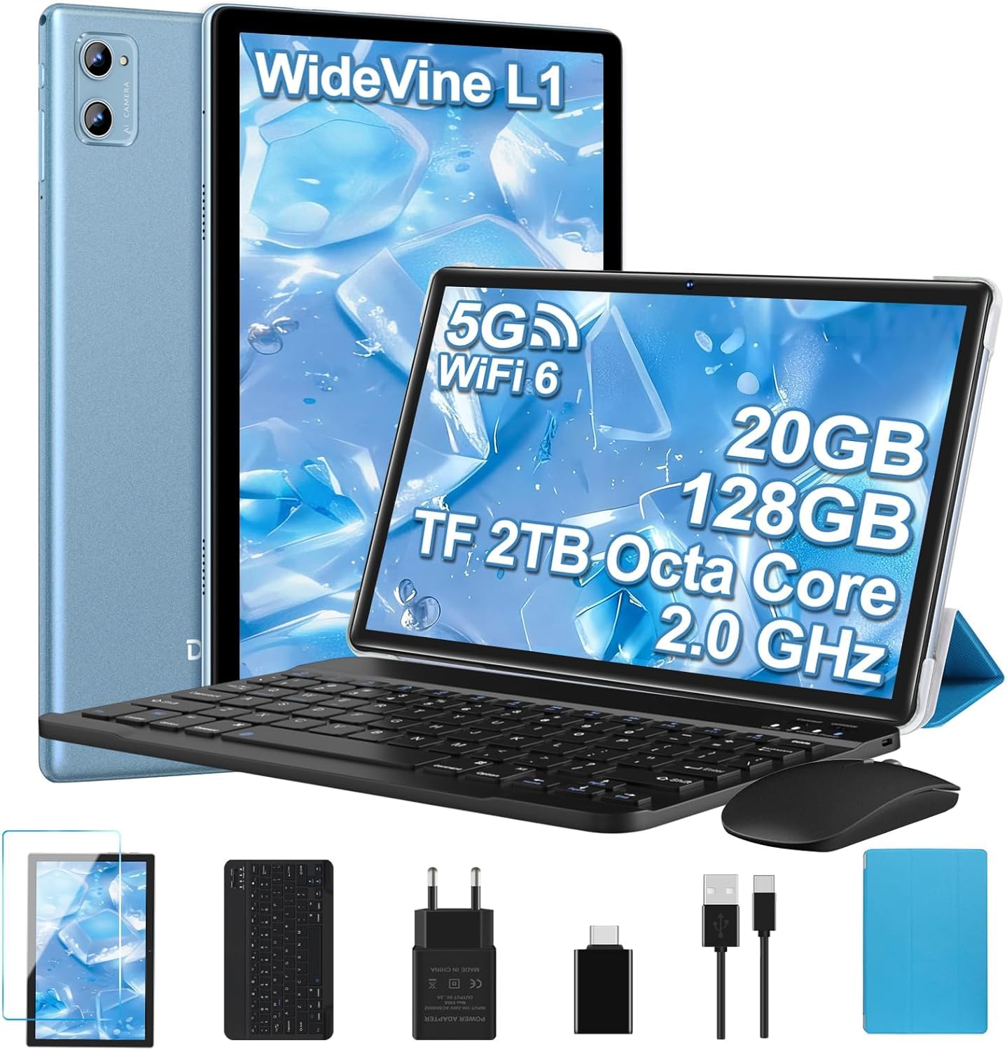 Tablet Android 10 Pollici 2025 - 20GB RAM+128GB ROM, Wi-Fi 6, Batteria 6000mAh, Con Tastiera E Mouse, Colore Oro Rosa