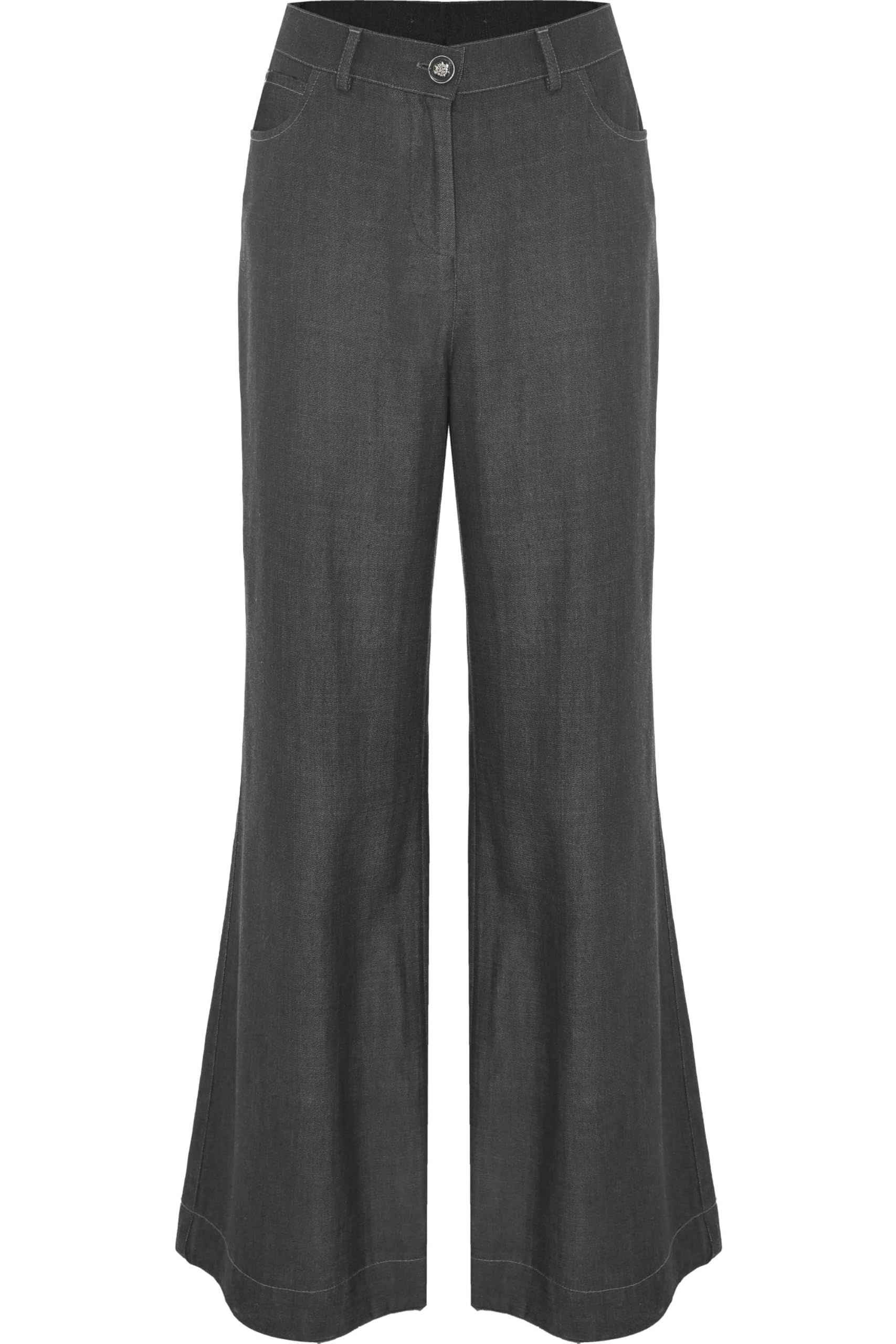 Kocca - Pantalones anchos de denim con botón joya mujer, modelo: