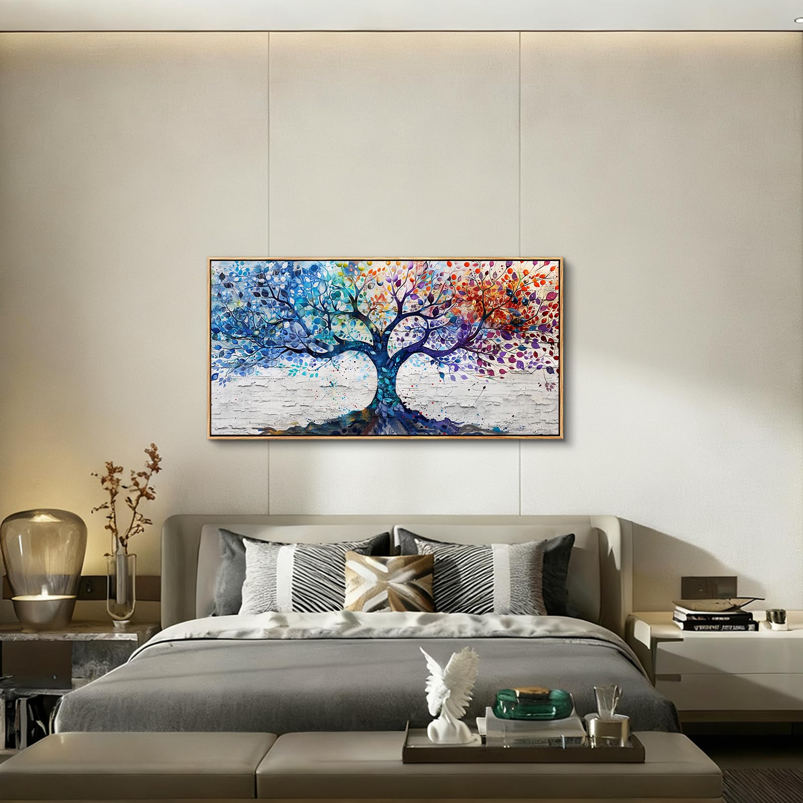 JHHUAMO Cuadro con Marco Arbol de la Vida para Salon Dormitorio 50x100 cm | Motivo Árbol Elegante, Impresión Alta Definición, Artesanía Exquisita, Colgado Sencillo, Uso Polivalente
