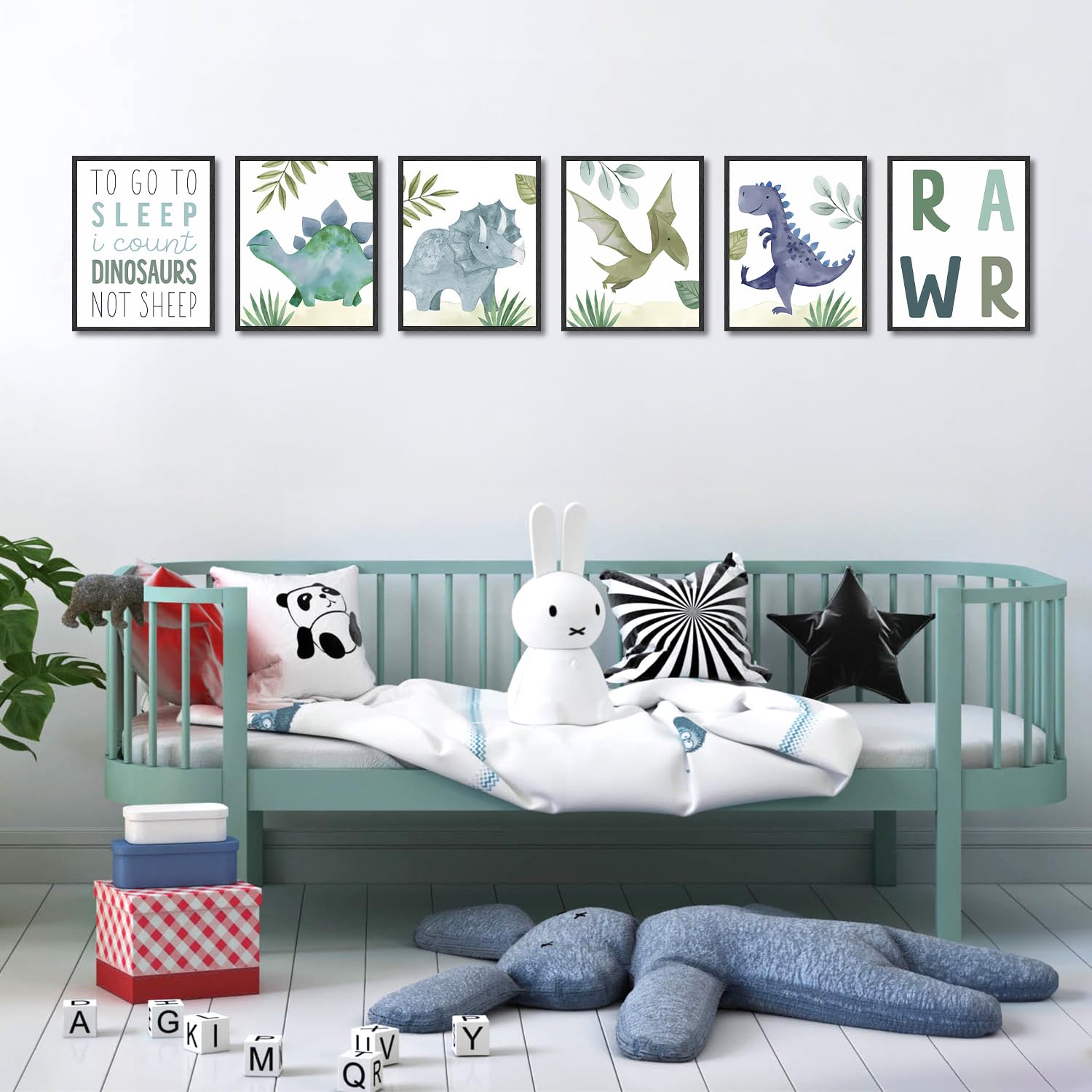 Dazzlewall Abstract Dinosaur Wall Decor Poster Cartoon Watercolor Wall Poster for Kids Boys Room Decor 8x10 in Unframed Set of 6 - Image 4