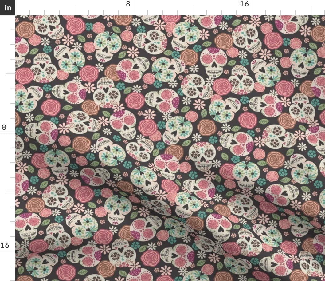 Spoonflower Fabric - Sugar Skulls Color Halloween Girly Floral Pastel Pink Blue Printed on Petal Signature Cotton Fabric by The Yard - Sewing Quilting Apparel Crafts Decor