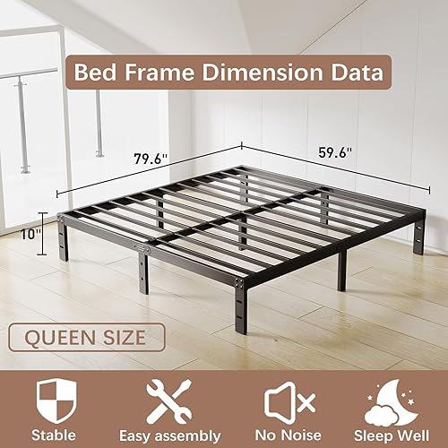 Miniatura 16 de Marco de cama Queen de 14 pulgadas, marco de cama tamaño Queen con soporte de metal estable y almacenamiento debajo de la cama, plataforma Queen,