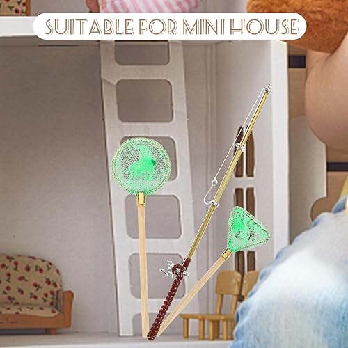 Miniatura 7 de 1 juego de red de pesca en miniatura, modelos de caña de pescar para casa de muñecas 112, jardín, playa, estanque (azul cielo)