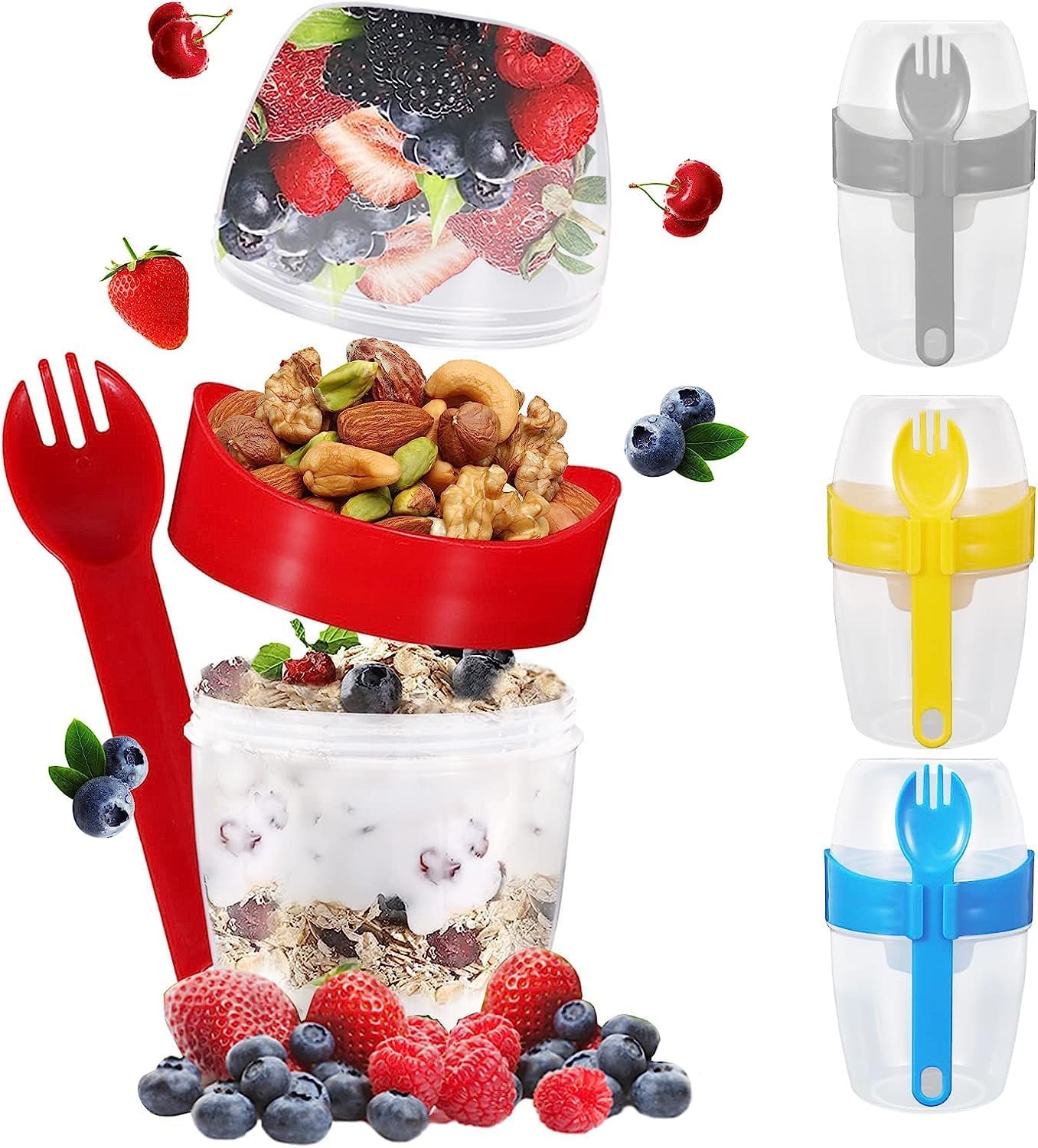 3 Pack Reusable Overnight Oats Container,Yogurt Pots with Lid and Spoon