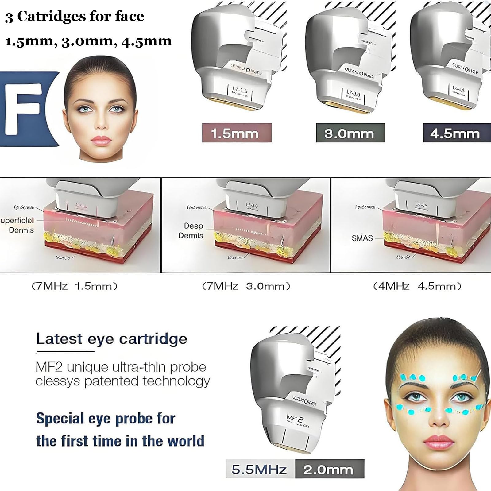 Máquina reafirmante HIFU 7D profesional para el cuidado y rejuvenecimiento facial y corporal. Efecto lifting, tonifica, reafirma y elimina arrugas. Ideal para uso doméstico o en salón de belleza