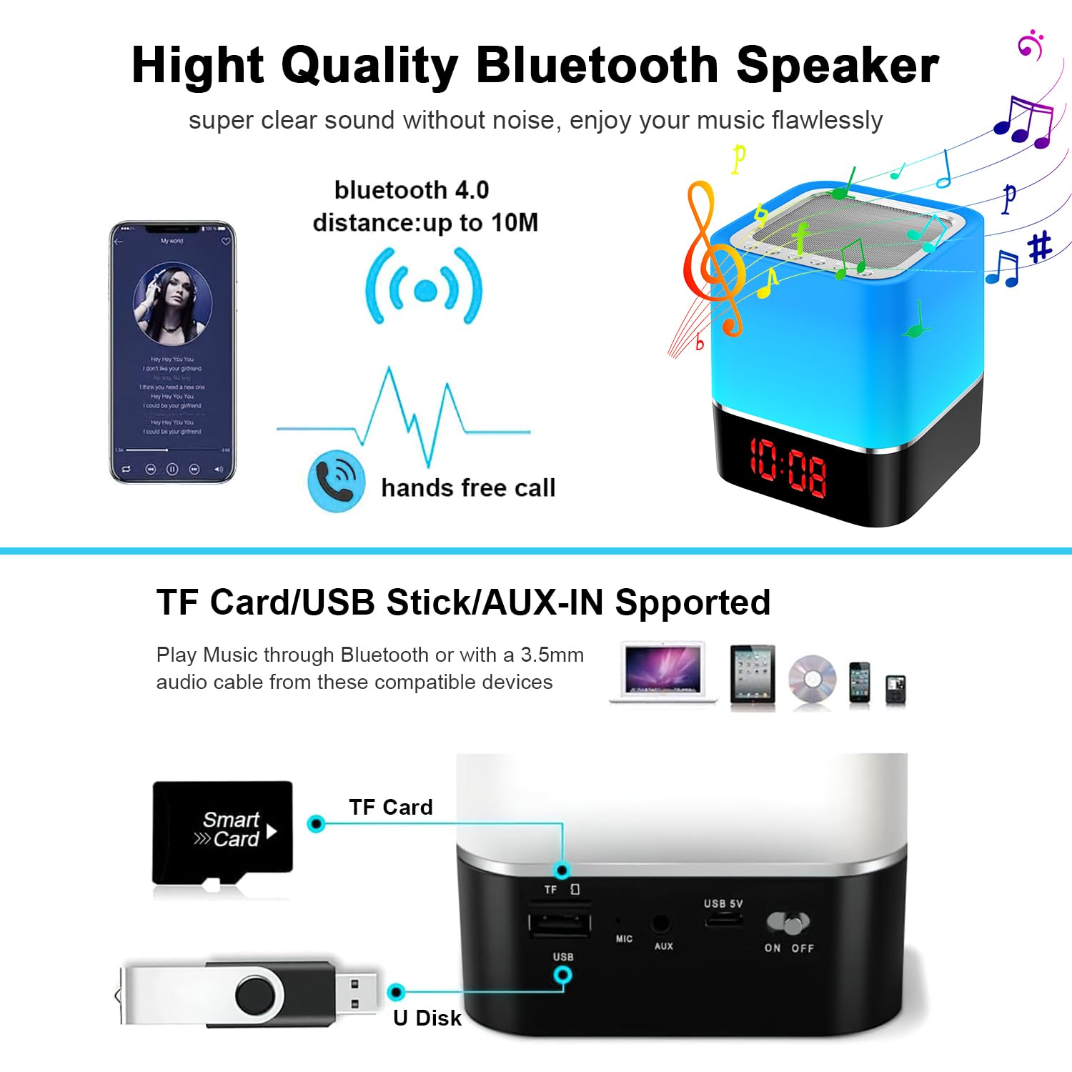ANJANK Sveglia con altoparlante Bluetooth in legno con radio FM