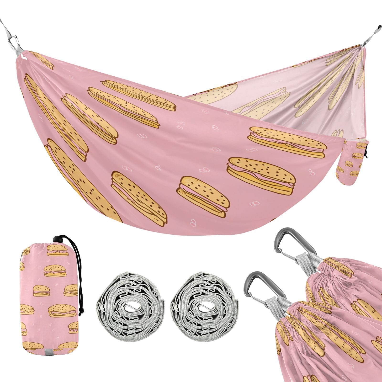 ATTX Fast Food Pattern Camping Hammock - Lightweight & Portable Hammocks, Heavy Duty 330lbs Capacity for Indoor, Hiking, Backpacking, Travel, Backyard, Beach#582