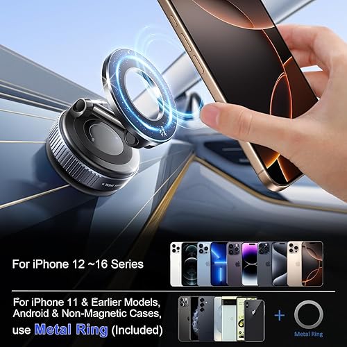 Miniatura 7 de Soporte magnético de teléfono al vacío para automóvil, soporte de teléfono de automóvil con ventosa para seguridad mag, soporte magnético plegable