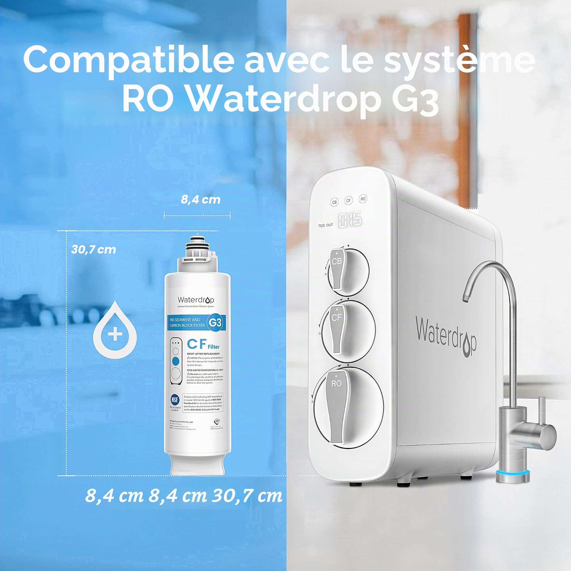 Waterdrop WD-G3-N1CF Filtre, Durée de Vie de 6 Mois, Remplacement pour WD-G3-W