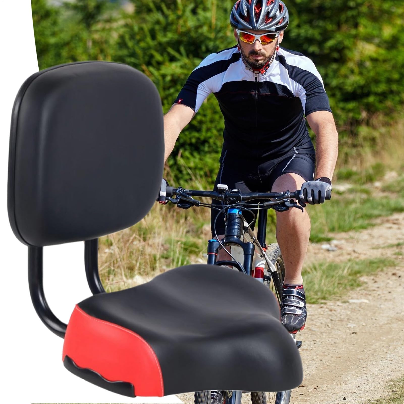 Siège de vélo avec dossier, siège arrière de vélo, siège de vélo confortable, design ergonomique en polyuréthane, coussin souple, amortissant les chocs, pièces de rechange, accessoires de cyclisme