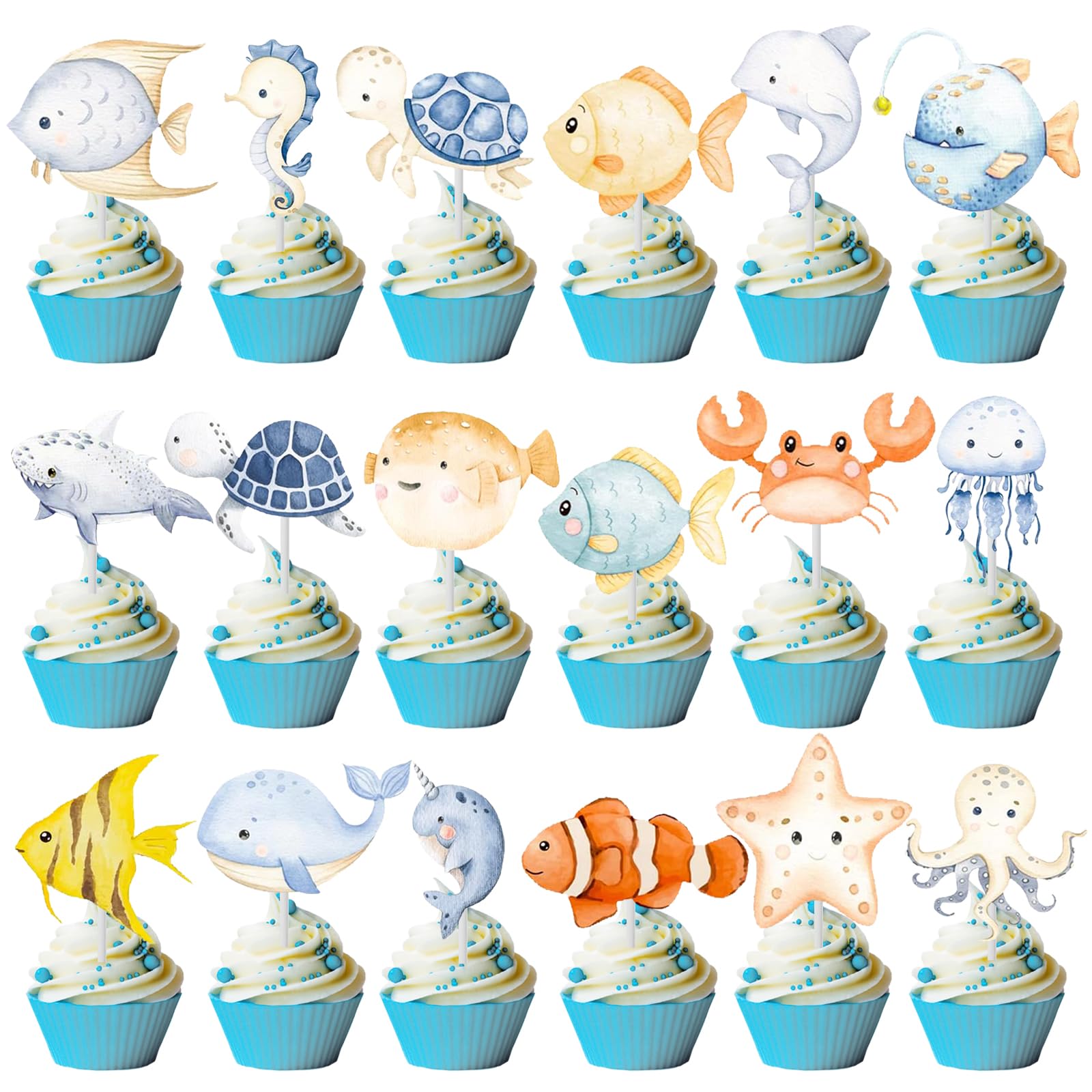 Topper per cupcake a tema sottomarino: decorazioni per feste a tema oceano, ideali per compleanni e baby shower