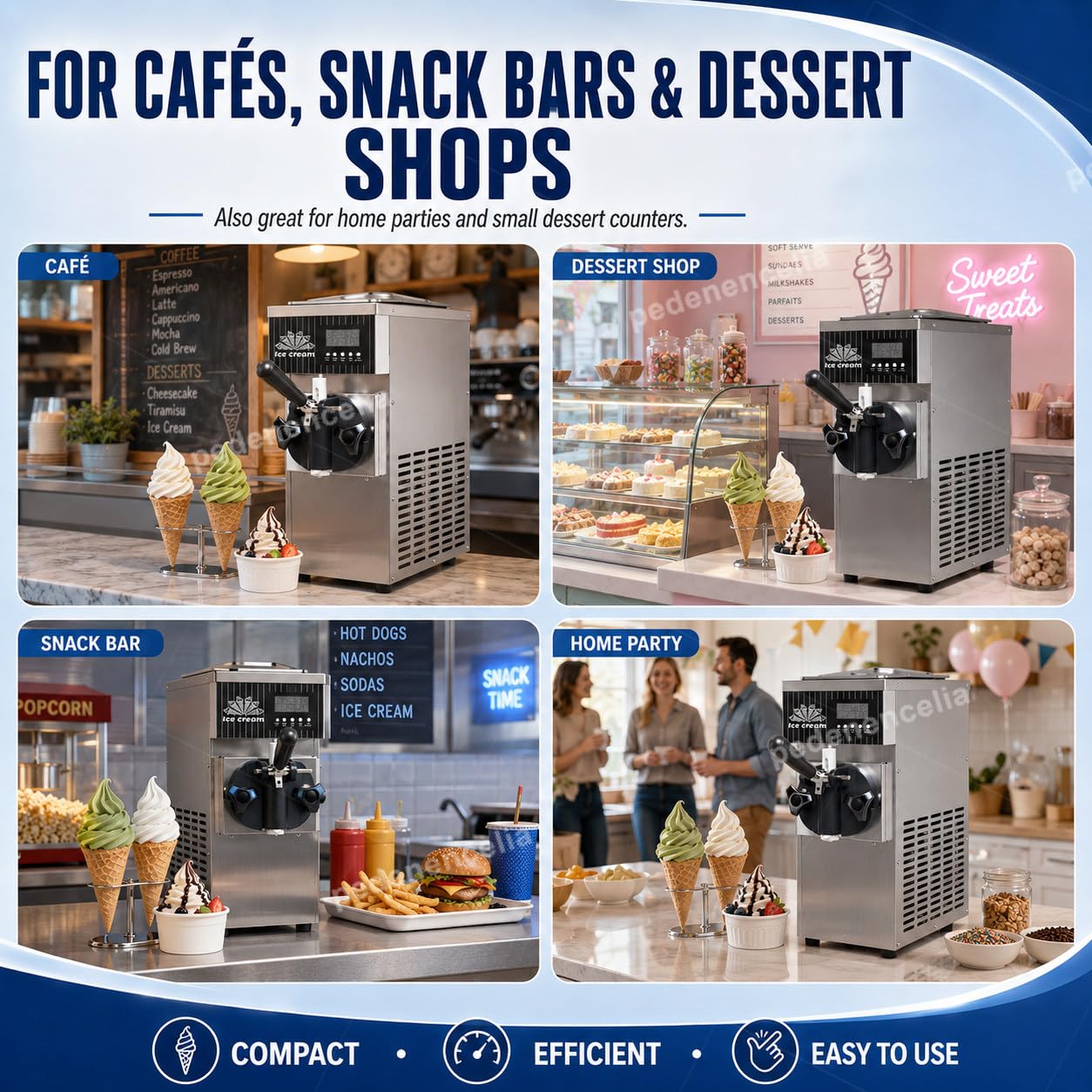 Maszyna do lodów Soft Serve, 450 W pojedynczy ekspres do smaku z pojemnikiem 2,5 l, pierwsza partia 10-13 min, sterowanie LCD, automatyczne czyszczenie, idealna na imprezy domowe