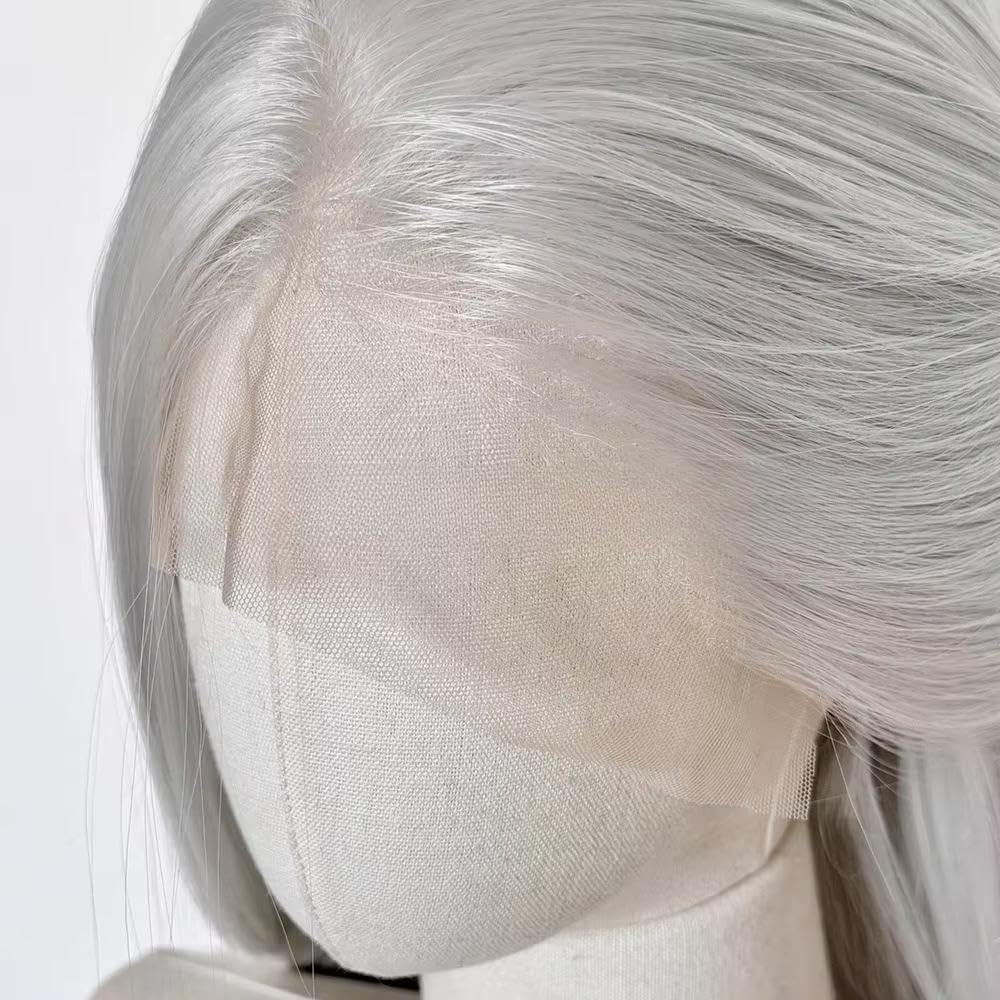 Haarpflege Splitter-Lace-Front-Perücke 13 X 4 Lange Gerade Weiße Lace-Front-Perücke Hochtemperaturfasern Lace-Front-Frontal-Cosplay-Perücken