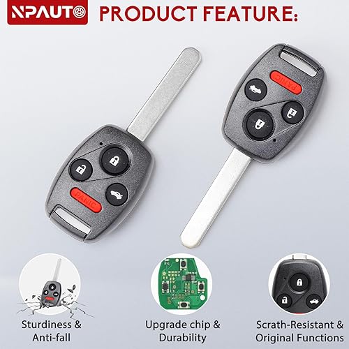 Miniatura 4 de NPAUTO Llavero de repuesto para Honda Accord 2003 2004 2005 2006 2007 sin llave remoto de entrada sin corte para llave (OUCG8D-380H-A, paquete de 2)