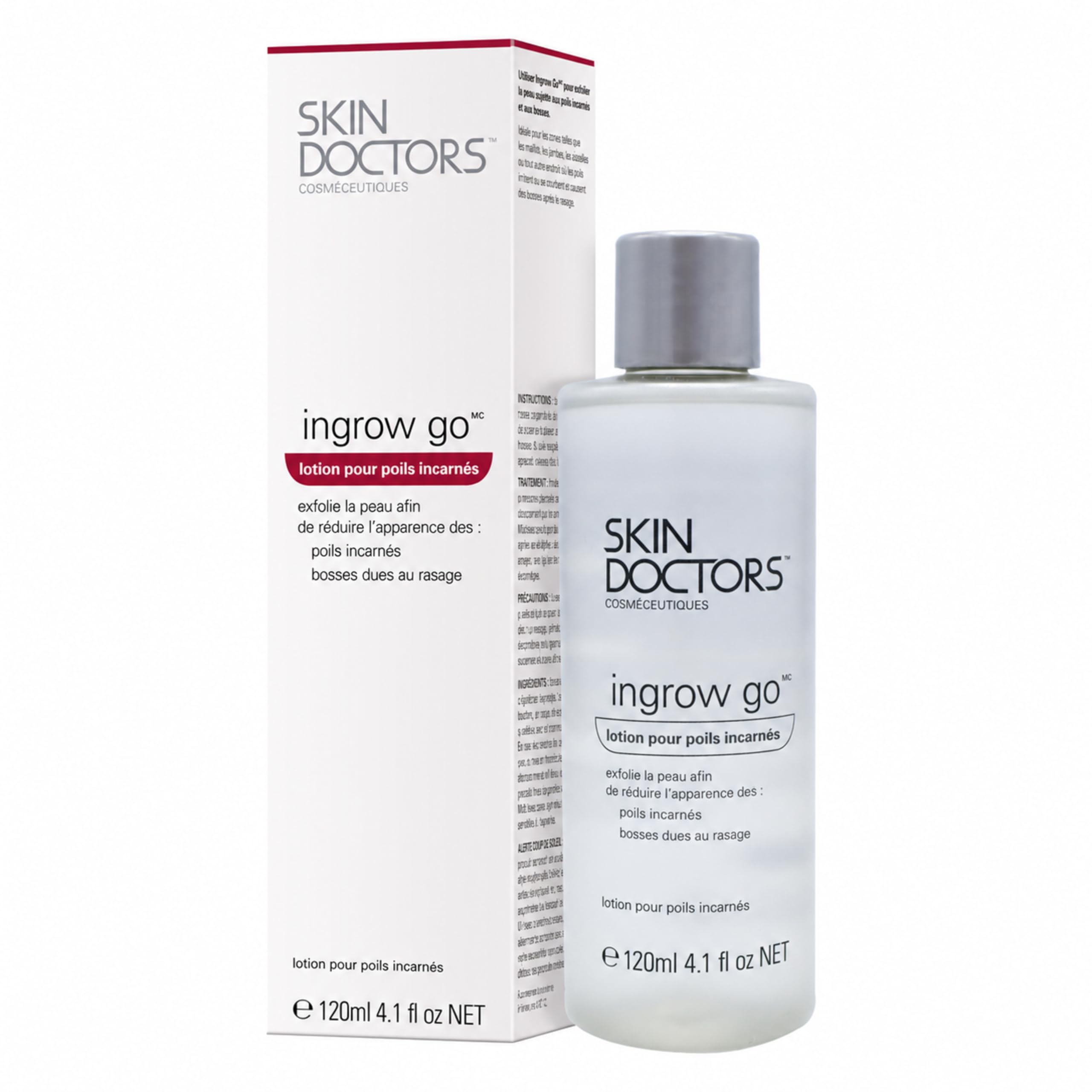 Skin Doctors Ingrow Go Lotion, Soin Anti-Poils Incarnés, Prévient et Réduit les Poils Incarnés après Rasage ou Épilation, Jambes, Zone du Maillot, Aisselles, Visage, 120 ml