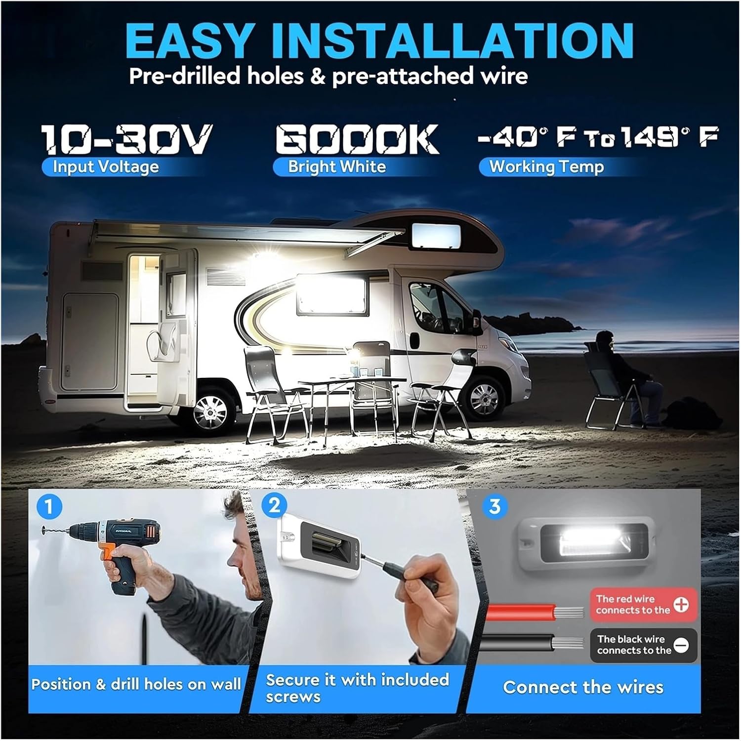 4inch RV Lights Exterior 10-30V LED Trailer Lights Outdoor Awning Light IP68 RV Accessories for Camper Trailer Truck(with Touch Switch)