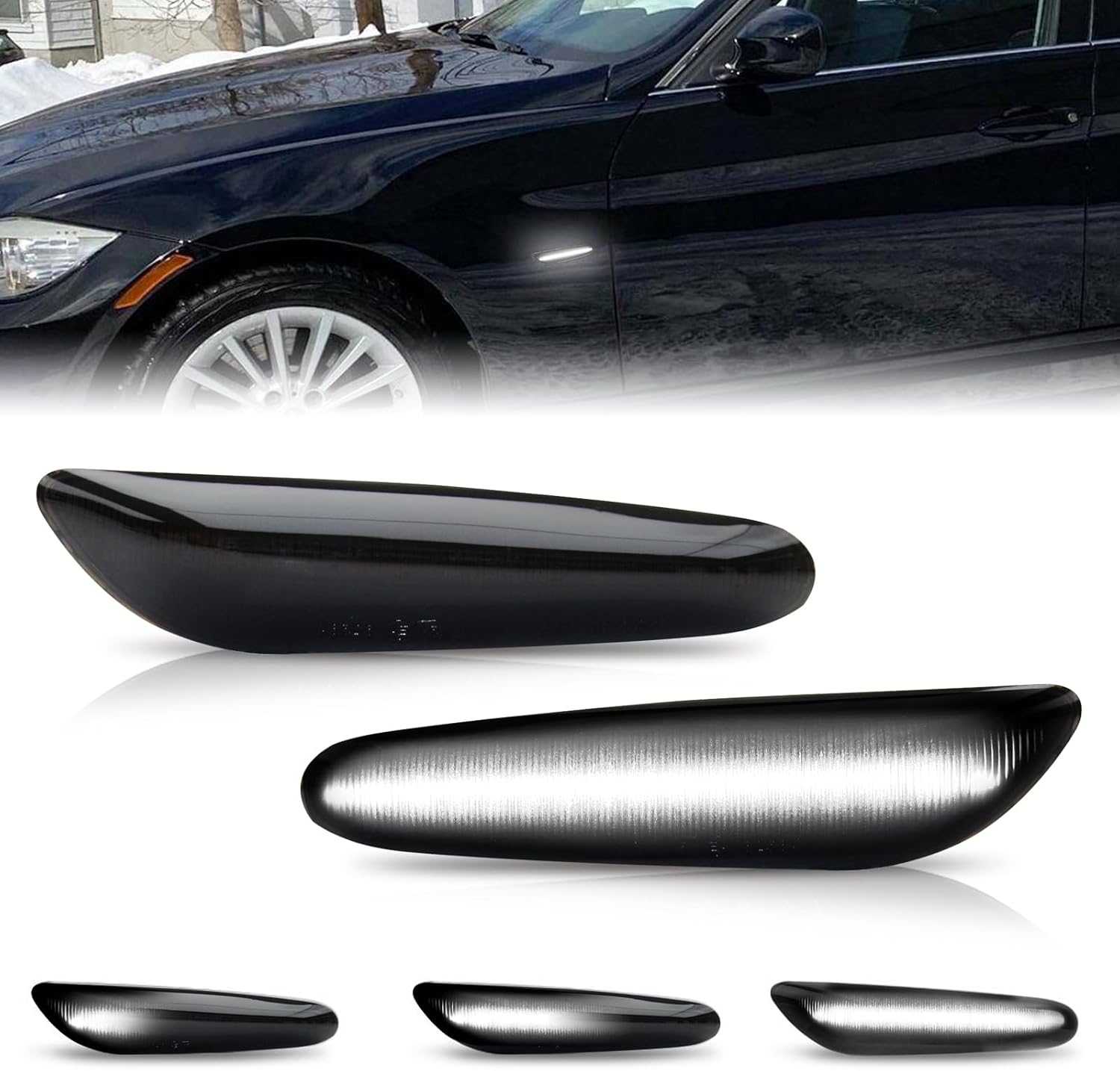 Bestview Sequential LED Side Marker Turn Signal Lights Replacement for BMW E46 E60 E82 E83 E88 E90 E91 E92 E93 X1 X3 325i 328i 335i 525i 528xi 530xi & more,Smoked Lens Dymanic White,2 PCS