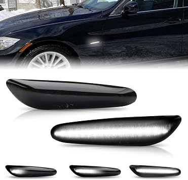 Bestview Sequential LED Side Marker Turn Signal Lights Replacement for BMW E46 E60 E82 E83 E88 E90 E91 E92 E93 X1 X3 325i 328i 335i 525i 528xi 530xi & more,Smoked Lens Dymanic White,2 PCS