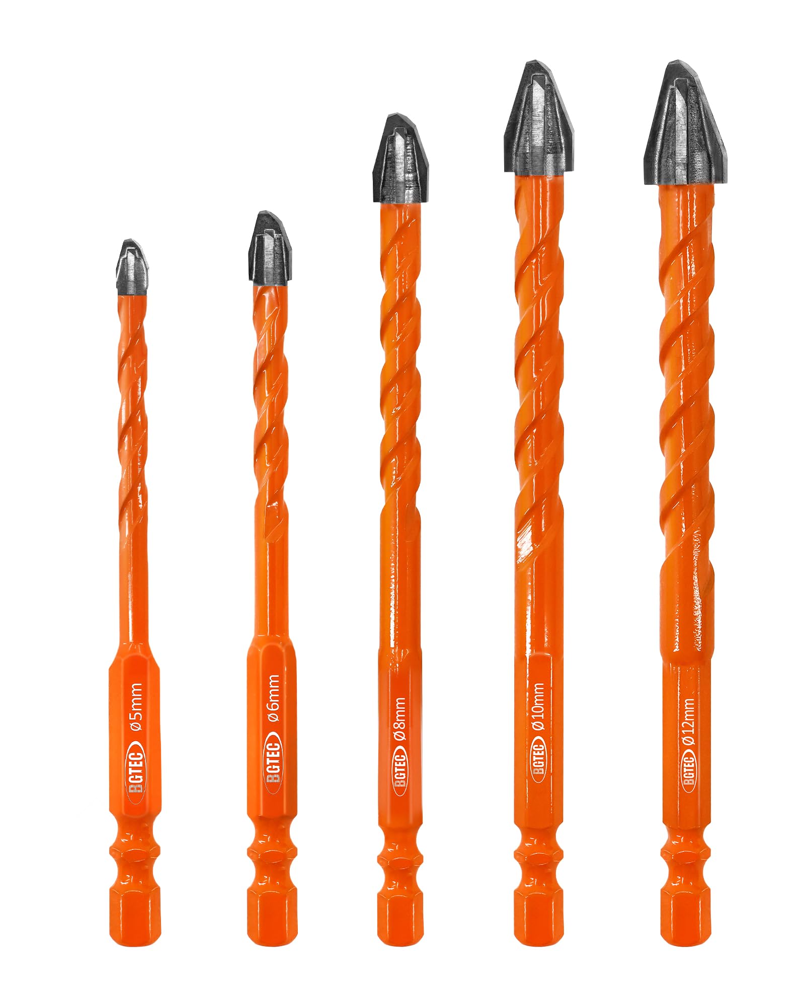 Masonry Drill Bit Set BGTEC - 5PCS 3/16" - 1/2" Carbide Eccentric Drill Bit for Masonry/Brick/Concrete/Tile/Glass/Wood/Plastic/Marble