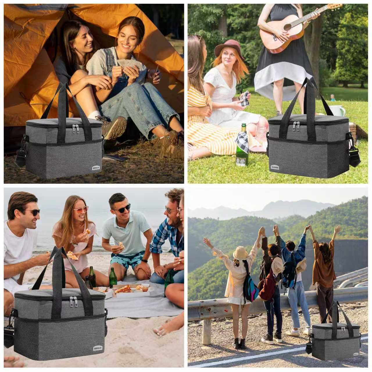 Borsa Frigo Termica 22L Pieghevole 33x25x27cm Grigio per Mare Spiaggia Campeggio