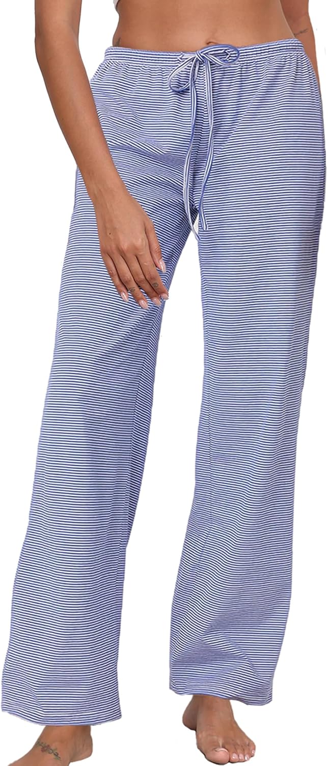 Viakeo Women's Striped Pajama Pants Cotton Lounge Pants Low Rise And Drawstring Pj Bottoms