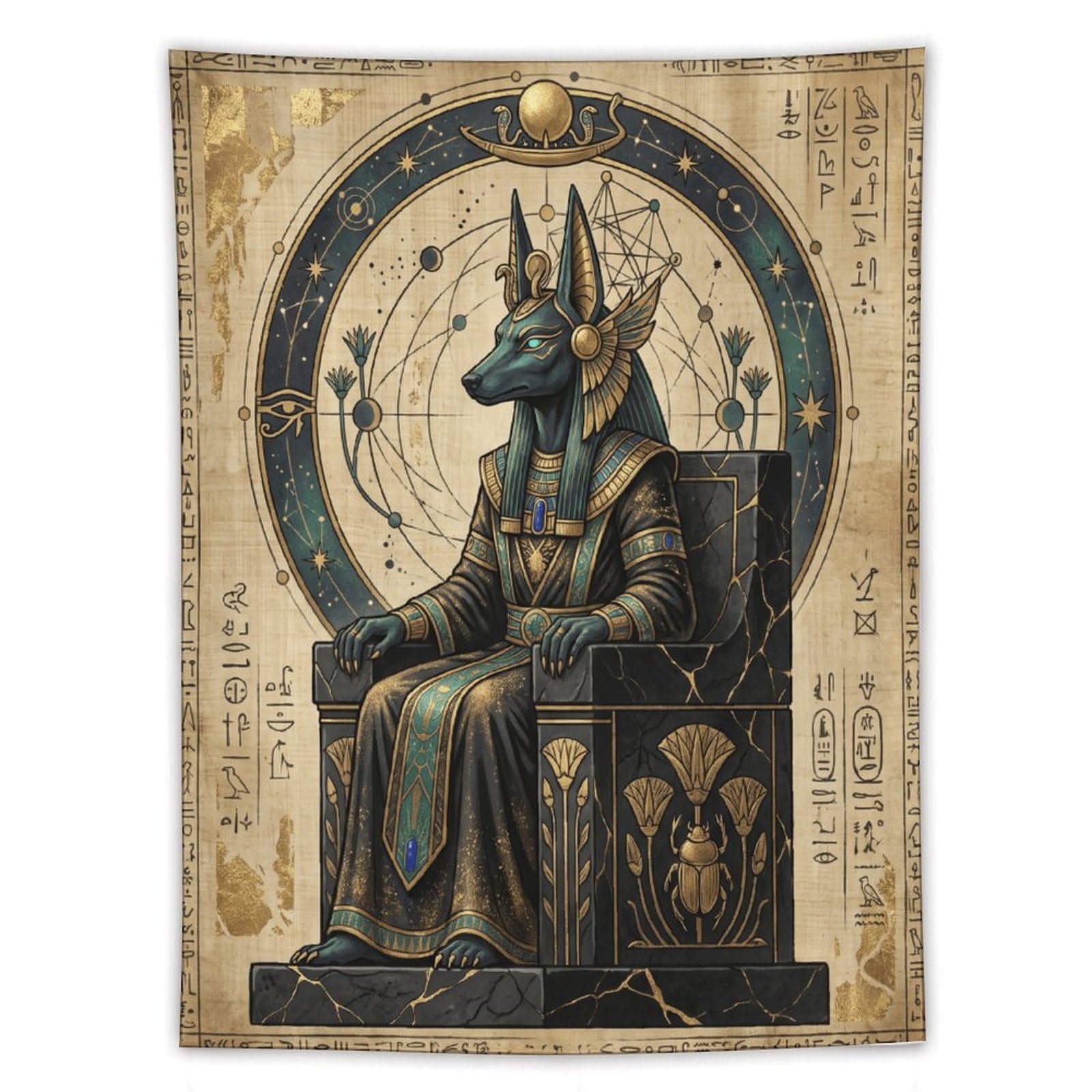 H3B8U2Y5 Anubis Seated Egyptian Wall Tapestry, Detailed Illustration