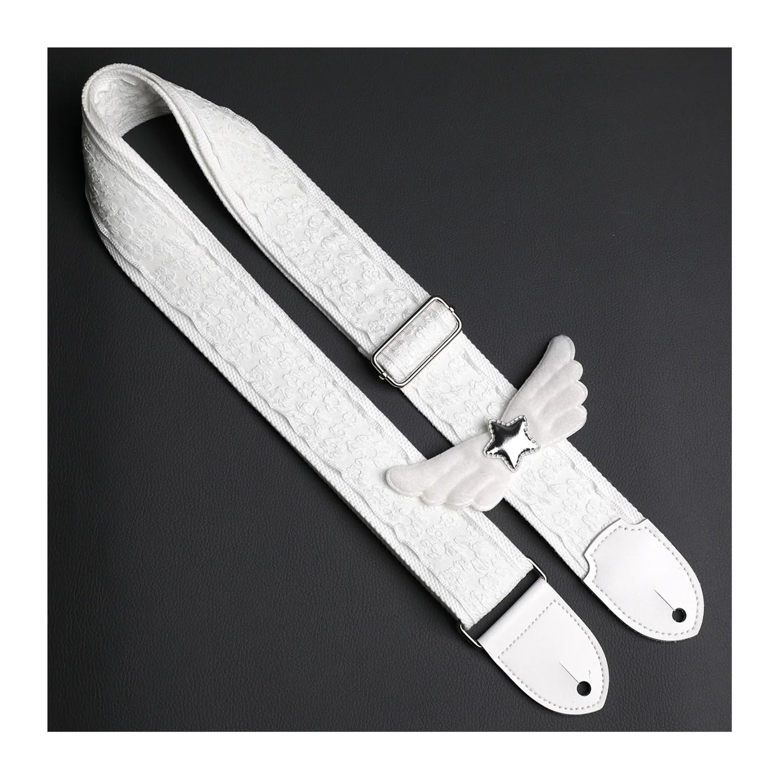 Tracolle for chitarra universali Silver Star Wings adatte a varie chitarre, bassi, chitarre acustiche folk in legno(Silver star wings+headstock strap)