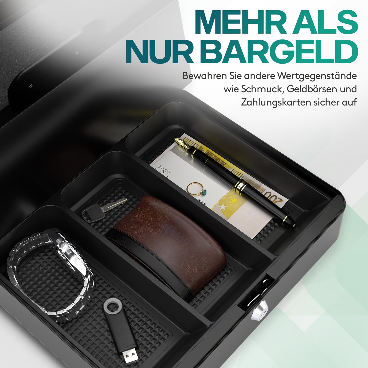 ACROPAQ Geldkassette abschließbar - (30 x 24 x 9 cm), Kasse mit Münzzählbrett, Stahlkonstruktion, Mit 2 enthaltenen Schlüsseln, Schwarz - Geld Kassette zum Abschließen, Geldkasse, Kassa Box