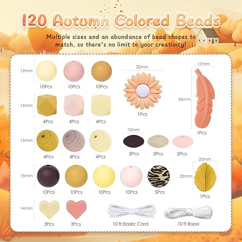 Miniatura 5 de 120 cuentas de silicona a granel, colores otoñales emparejados con cuentas de silicona ricas y cuentas focales de silicona, libera la creatividad