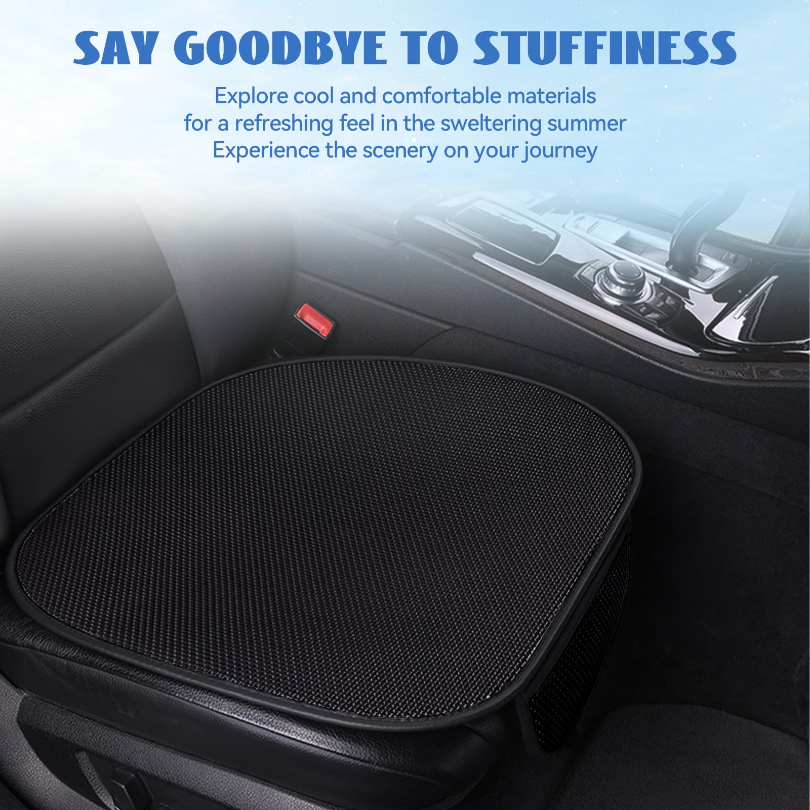 Universal Sitzkissen Auto Vordersitze, 50 x 50cm Anti Rutsch Autositzschoner, Sitzkissen Auto Vordersitze Atmungsaktiv, Cooles Gelkissen Honeycomb Design, für Autos, SUV, LKW (Schwarz)