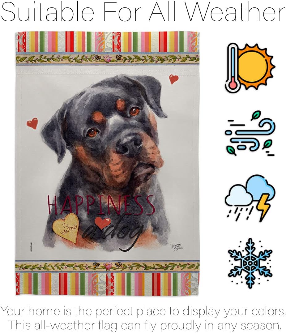 Breeze Decor Mahogany Rottweiler Happiness Garden Flag-Set with Stand Dog Puppy Spoiled Paw Canine Fur Pet Nature Farm Animal Creature House Banner Small Yard Gift Double-Sided, Made in USA