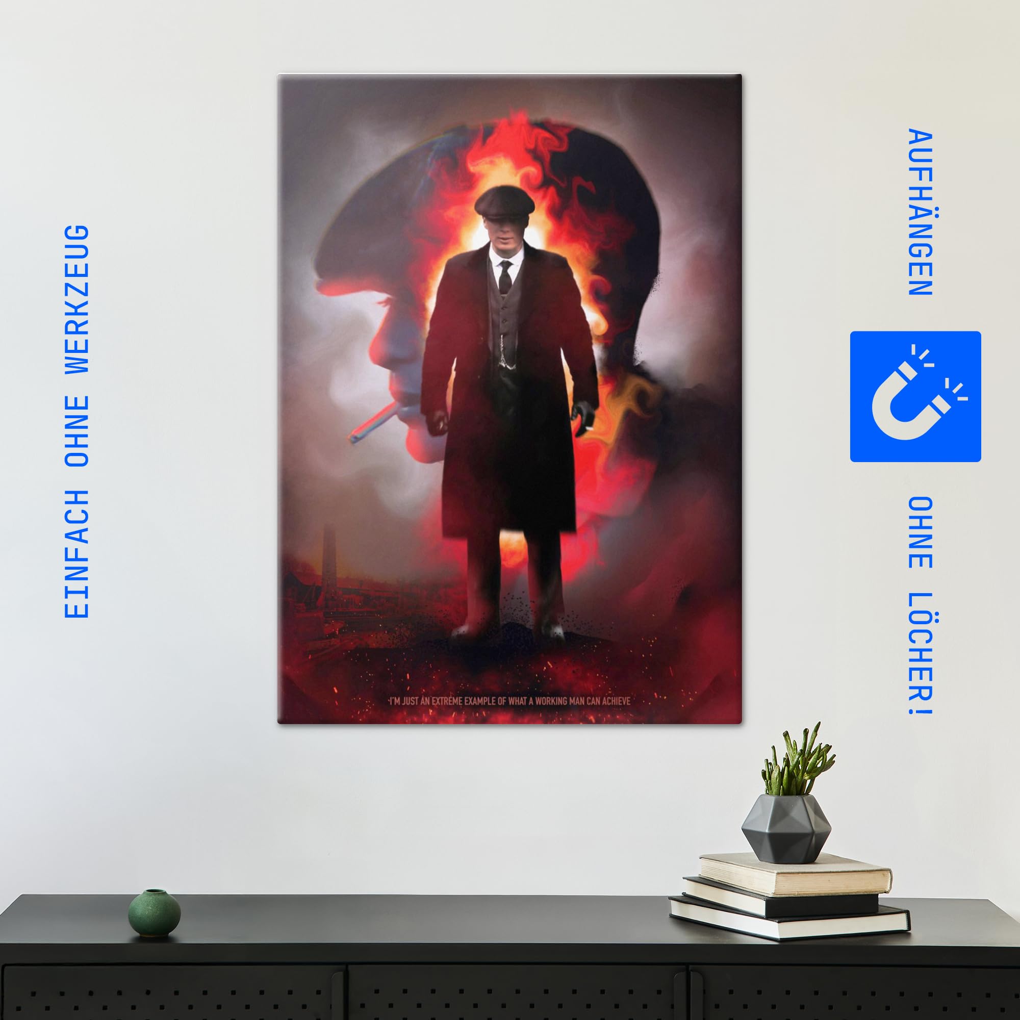 Displate Metall poster Peaky Blinders Thomas Shelby Working Man Größe L | Moderne Bilder Wohnzimmer, Wandbilder für Schlafzimmer. Wanddeko & Geschenk. Wandkunst mit Magnet-Befestigung, ohne Bohren.