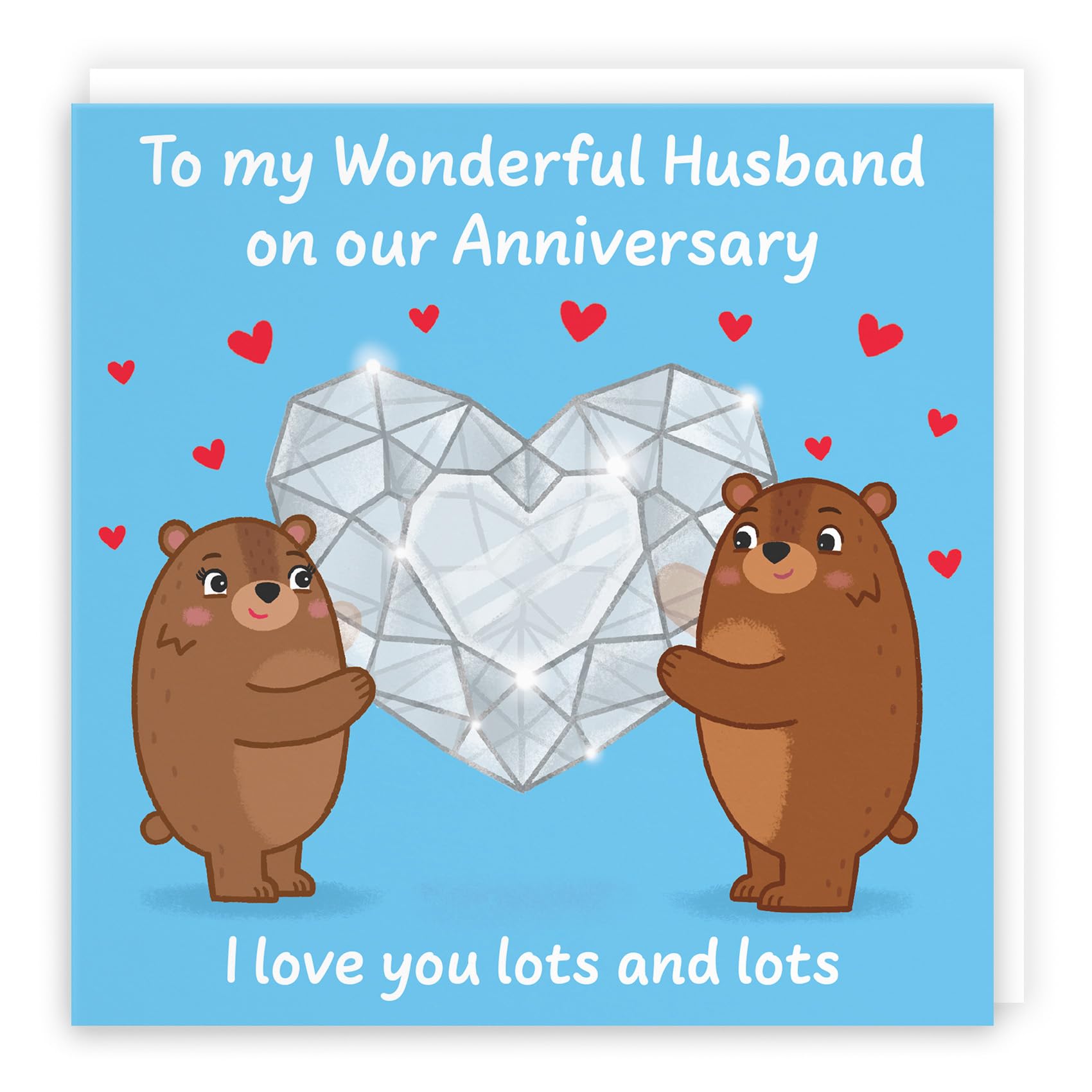 Hunts England - Cute Sparkling Love Husband Anniversary Card - Fun Bears Anniversary Card - Love Story Collection