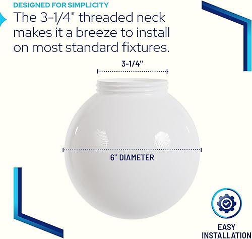 Miniatura 3 de KastLite Globo acrílico de color de 6 pulgadas  Globo de repuesto para festivales con cuello roscado de 3.25 pulgadas  Aprobado por UL de hasta 60 W