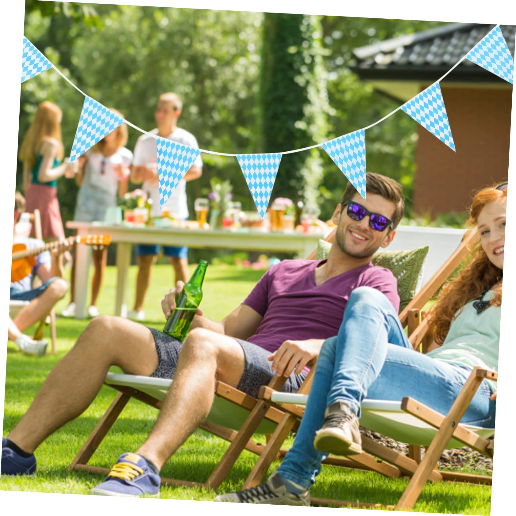 Happyyami 5 Sätze Oktoberfest Dekoration Bayerische Oktoberfestfahnen Bierfest-partybanner Oktoberfest-karo-wimpelgirlande Blau-weiße Karoflaggen Flagge Deutschland Gitter Polyester